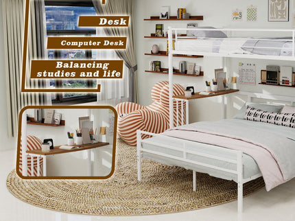Bunk Bed With Built In Desk & Guardrail Frame