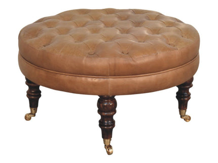 Buffalo - Round Ottoman With Castor Legs - Brown