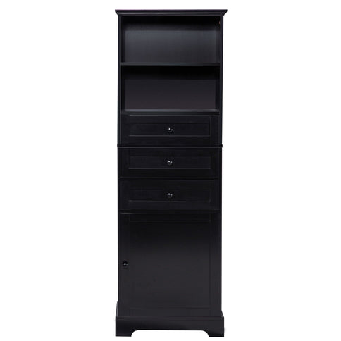 Tall Storage Cabinet With 3 Drawers And Adjustable Shelves For Bathroom