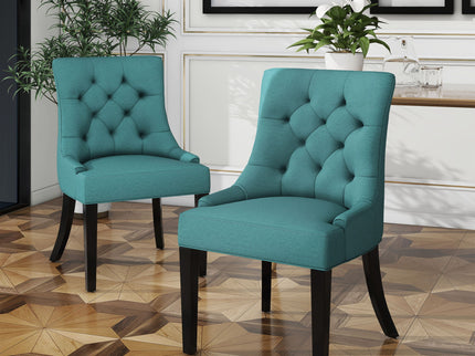 Dining Chair (Set of 2) With Upholstered Diamond Tufting And Espresso Birch Legs - Teal