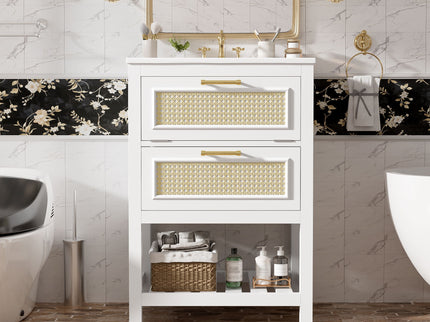Modern Bathroom Vanity With Integrated Sink, Cabinet With 1 Deep Drawer And 1 Tip-Out Drawer