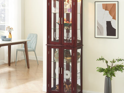 Curio Cabinet Lighted Curio Diapaly Cabinet With Adjustable Shelves And Mirrored Back Panel, Tempered Glass Doors (6 Tier), (E26 Light Bulb Not Included)