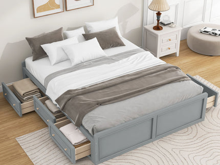 Queen Size Platform Bed Frame With 6 Drawers - Gray