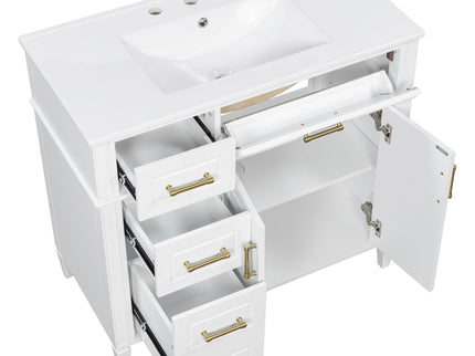 Bathroom Vanity With Sink, 4 Drawers, 2 Doors