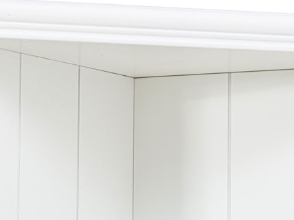 Retro Style Wall Suit With Glass Doors, 75.25" Tall Display Cabinets & Triangle Sided Bookshelves - White