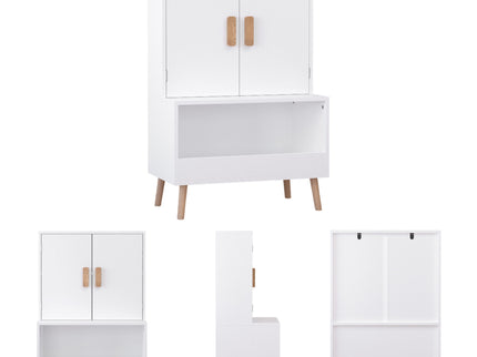Toy Storage Cabinet With Doors And Open Shelf, Toddler Bookshelf For Playroom - White