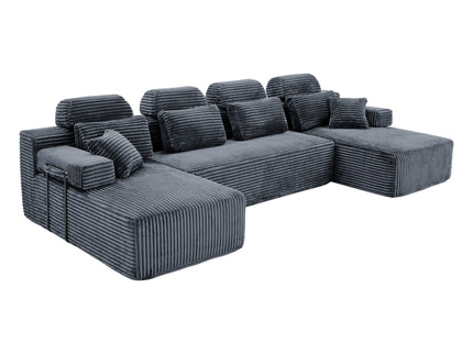 Sectional Sleeper Sofa & Storage Pockets, Modular Couch With Throw Pillows For Living Room