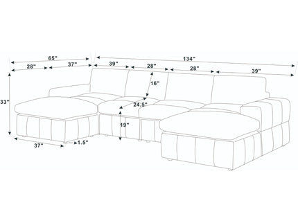 Upholstered Sectional With 2 Ottomans Living Room Seating - Dark Gray