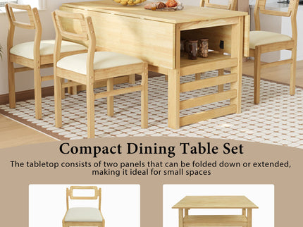5 Piece Extendable Wood Square Dining Table Set With 2 Drop Leaves