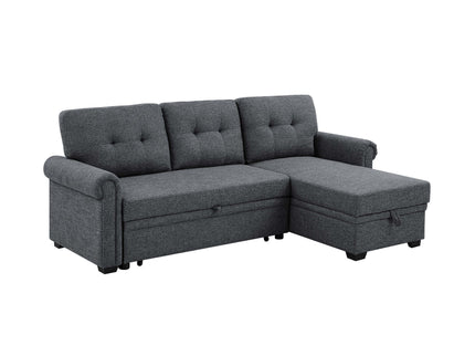 Upholstered Sleeper Sofa With Reversible Storage Chaise - Dark Gray