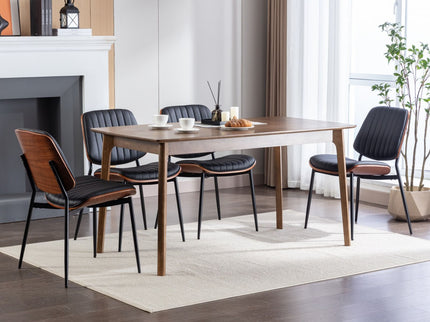 Dining Chairs (Set of 2) Mid-Century Modern Retro Chair With Walnut Bentwood Back Upholstered Seat Metal Legs Adjustable Foot For Kitchen Dining Room Chairs