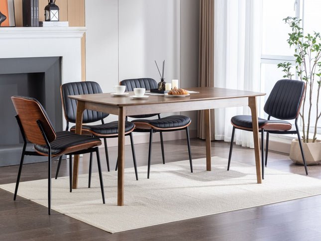 Dining Chairs (Set of 2) Mid-Century Modern Retro Chair With Walnut Bentwood Back Upholstered Seat Metal Legs Adjustable Foot For Kitchen Dining Room Chairs