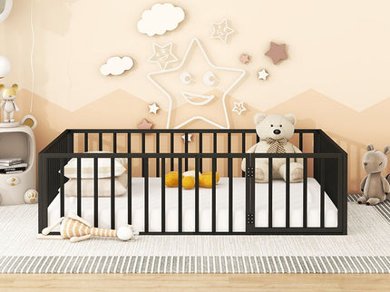 Metal Floor Bed Frame With Fence And Door