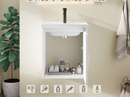 20" Floating Bathroom Vanity Combo With Wall Cabinet, Ceramic Sink & Soft Close Doors - White