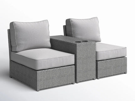 2 Person Wicker Conversation Set With Cushions, Weather Resistant