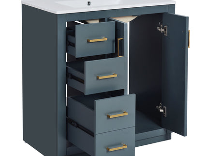 Ceramic Sink Combo, Freestanding Vanity Set With 3 Drawers & Soft Closing Doors