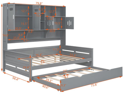 Daybed With All-In-One Cabinet And Shelf