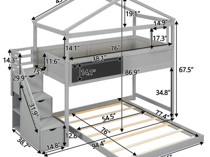 House Style Bunk Bed With Storage Staircase And board