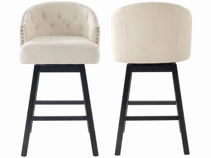 360 Degree Swivel Bar Stool & Stunning Nailhead Trim (Set of 2) - Beige