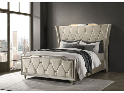 Mika - LED Upholstered Bed With Tufted Wingback Headboard And Ambient Lighting