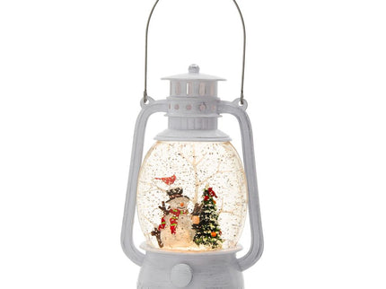 Christmas Plastic / Resin Lantern With Snowman & Tree LED / Water Spinning / 6 Hours Timer, 3*AA Batteries Required - White / Multi