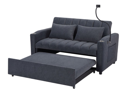 Convertible Sofa Bed Loveseat Sofa With Three USB Ports, Two Side Pockets, Two Cup Holders And 360° swivel Phone Holder For Living Room