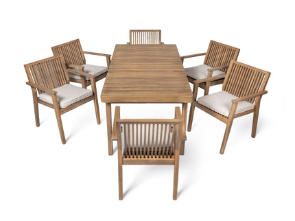 7 Piece Patio Furniture Set Acacia Wood Table And 6 Heavy Duty Cushioned Chairs