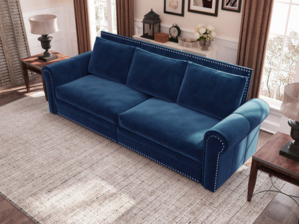 3 In 1 Convertible Sleeper Sofa With Nailhead Trim & Rolled Arm