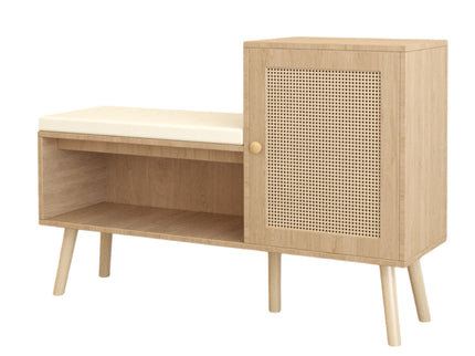 2 In 1 Shoe Storage Bench With Adjustable Shelves - Antique Natural / Rattan
