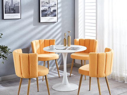 Modern Dining Chair (Set of 2) With Iron Tube Wood Color Legs, Shorthair Cushions And Comfortable Backrest, Suitable For Dining Room, Living Room, Cafe, Simple Structure