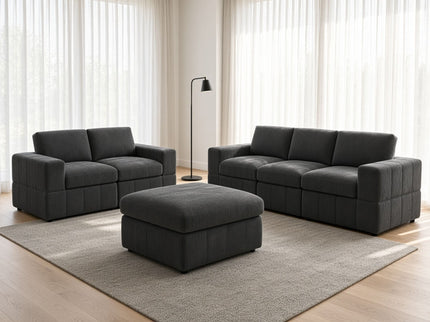 Oversized Modular Sectional Sofa Set With Loveseat & Ottoman, 6 Piece Living Room Furniture - Dark Gray