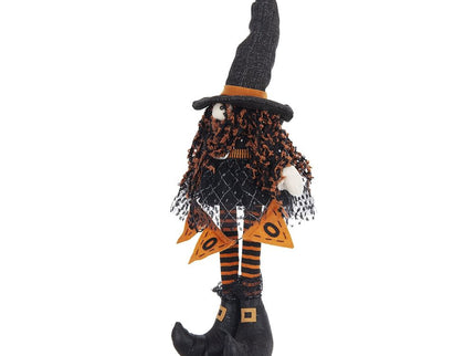 Standing Gnome With Banner & Spring Body, For Halloween Decor - Black / Orange / White