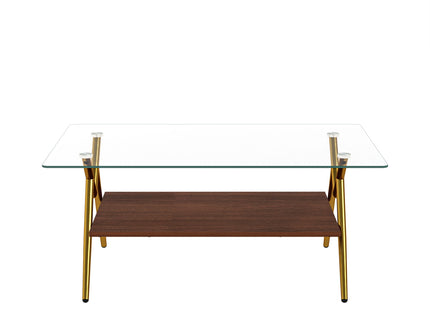 Rectangle Coffee Table With Tempered Glass Top And Shelf