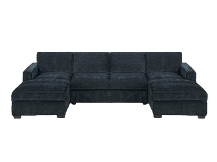 U - Sectional Sofa Upholstered LAF / RAF Chaise With Armless Loveseat And Chairs - Black