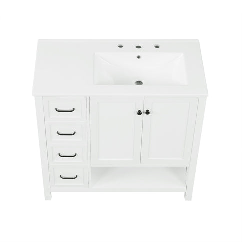 Bathroom Vanity With Sink Top, Bathroom Vanity Cabinet With 2 Doors And 2 Drawers, Open Shelf