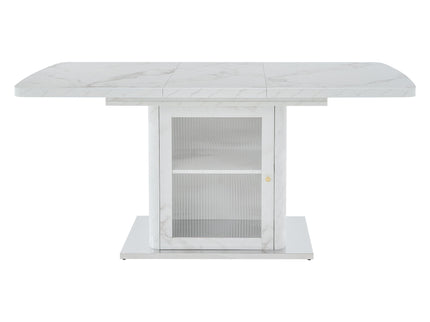 Modern Rectangle Dining Table With Stretchable Top, Storage Cabinet