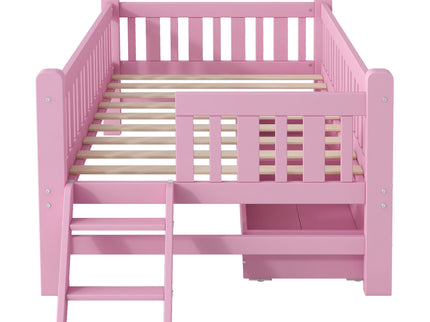 Platform Bed With Guardrail And 2 Drawers