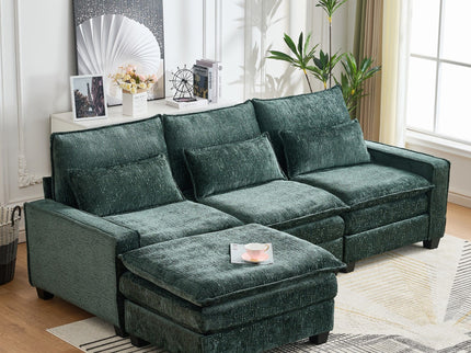 Modern Comfy L Shaped Sectional Sofa With Movable Ottoman