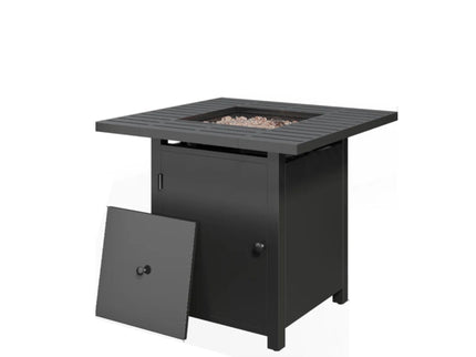 Square 2 In 1 Outdoor Propane Fire Pit Table With Stainless Burner, Lava Rocks, Lid & Waterproof Cover - Black