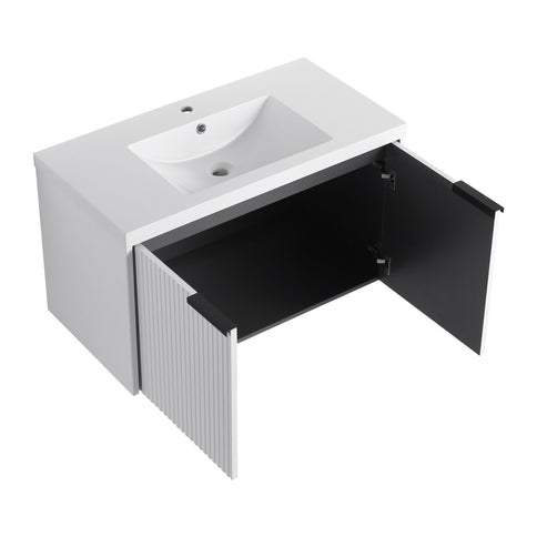 Contemporary Wall Mounted Bathroom Vanity With Resin Double Sink