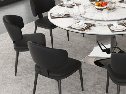 Round Dining Table With 6 Chairs Set - Silver