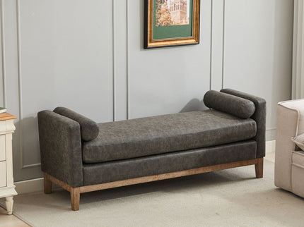 Elegant Upholstered Bench Daybed Ottoman With Bolster Pillows