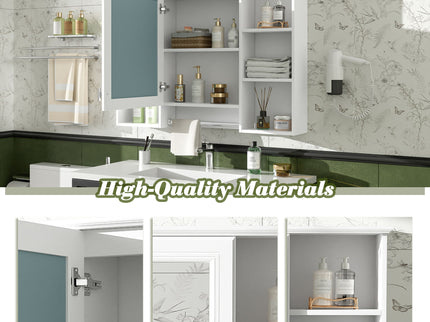 3 In 1 Modern Bathroom Mirror Cabinet With Adjustable Shelf, Soft Close Door, High Definition Mirror & Towel Bar