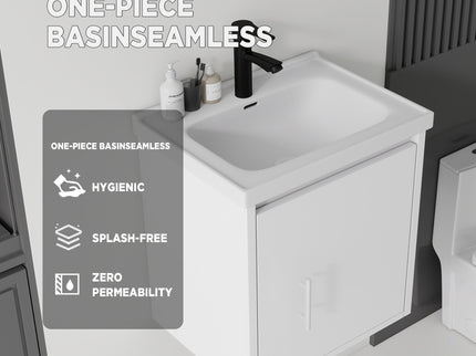 20" Floating Bathroom Vanity Combo With Wall Cabinet, Ceramic Sink & Soft Close Doors - White