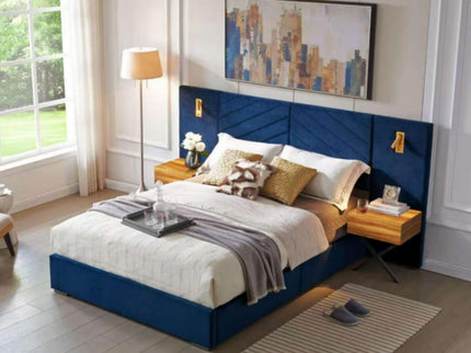 Upholstered Bed Frame With Vertical Channel Tufted Wingback Headboard