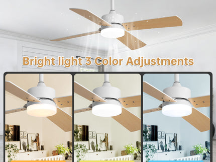 42" Ceiling Fan With Light And Memory Function, DC Reversible Motor, 4 Blades