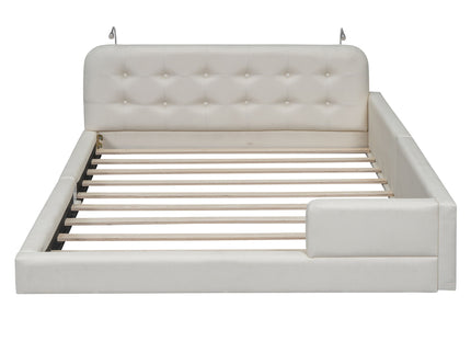 Queen Size Upholstered Platform Bed With 2 Reading Lights - White