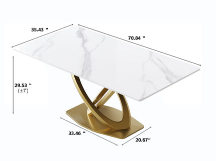70.84" Modern Artificial Stone Panel Double-Ring Stainless Steel Metal Legs, Can Accommodate 6-8 People