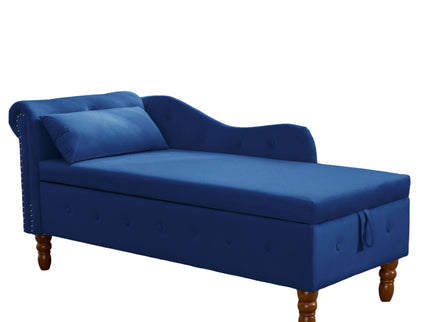 Chaise Lounge Indoor, Lounge Chair For Bedroom With Storage & Pillow, Modern Upholstered Rolled Arm Chase Lounge For Sleeping With Nailhead Trim For Living Room Bedroom Office