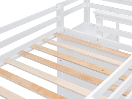 Twin Over Twin Bunk Bed With Trundle And Staircase - White